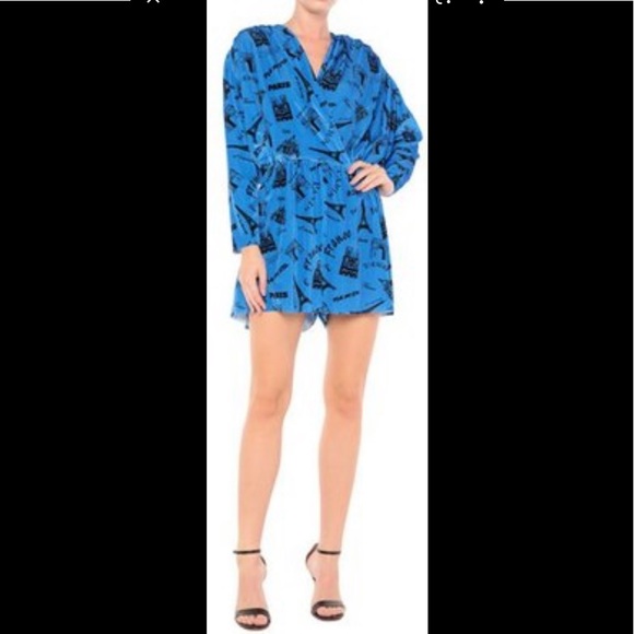 Balenciaga Runway Royal Blue Stretch Velvet Romper Medium - Picture 2 of 6
